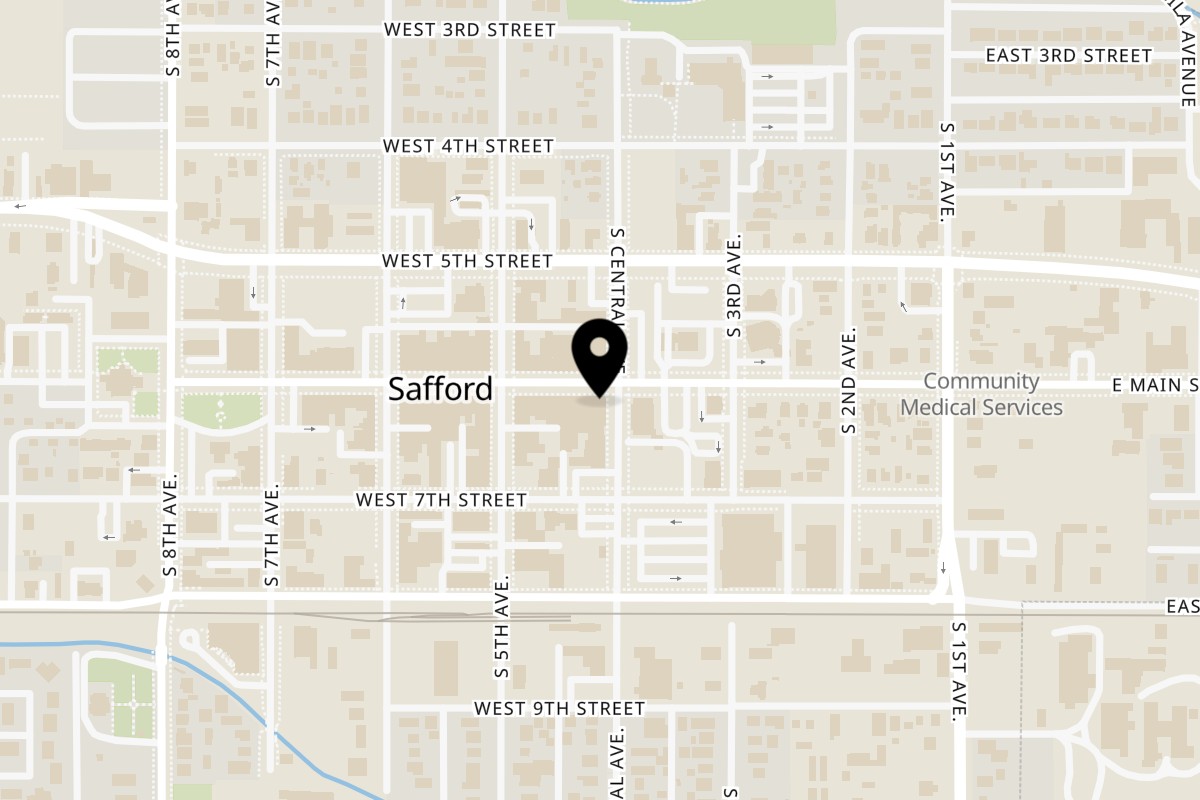 Map showing the location of Ginaveve's Market Place on 401 W Main St in Safford